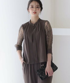 PourVous スリーブレースパンツドレス結婚式オケージョンドレス同窓会パーティードレスお呼ばれ プールヴー ワンピース・ドレス ドレス ブルー グレー ブラック ブラウン ネイビー ベージュ【送料無料】