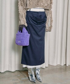 【SALE／50%OFF】MAISON SPECIAL Pinstripe Double Waist Tight Skirt メゾンスペシャル スカート ミニスカート グレー ネイビー【送料無料】
