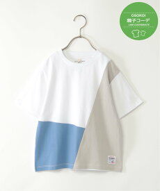 【SALE／5%OFF】ikka 【親子おそろい】斜め切り替えブロックスTシャツ(120~160cm) イッカ トップス カットソー・Tシャツ ホワイト グレー グリーン
