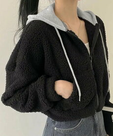 【SALE／30%OFF】miniministore 暖かいボアパーカー ジップアップブルゾン ミニミニストア トップス パーカー・フーディー ホワイト ブラック