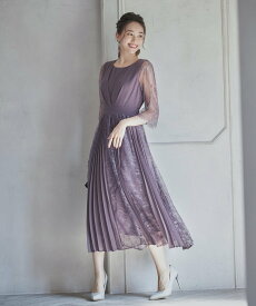 【SALE／50%OFF】DRESS+ レースシフォンドッキングワンピース パーティードレス ドレスプラス ワンピース・ドレス ドレス パープル ベージュ ネイビー ブラウン グレー カーキ ピンク ブルー ブラック【送料無料】