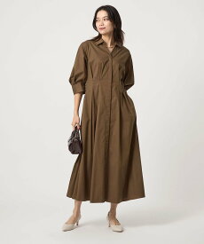 【SALE／50%OFF】UNITED ARROWS green label relaxing シャツ襟 フィット&フレア タックスリーブ ワンピース ユナイテッドアローズ グリーンレーベルリラクシング ワンピース・ドレス シャツワンピース ブラウン ネイビー【送料無料】