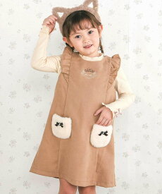 【SALE／10%OFF】SLAP SLIP 肩フリルリボン付きファーポケットジャンパースカート(90~130cm) ベベ オンライン ストア ワンピース・ドレス ジャンパースカート ブルー ベージュ