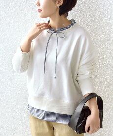 SHIPS WOMEN 《一部追加予約》【WEB限定】＜手洗い可能＞ブラウス コンビ スウェット プルオーバー シップス トップス スウェット・トレーナー ネイビー ピンク ホワイト【送料無料】