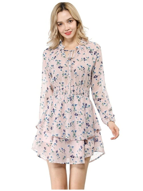 Allegra K シフォンワンピース花柄ボウタイvネックギャザー長袖 Rakuten Fashion 楽天ファッション 旧楽天 ブランドアベニュー T