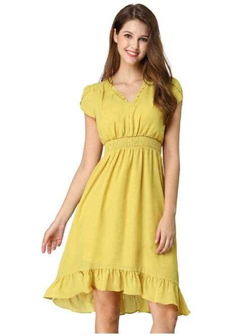 Allegra K シフォンワンピースaラインvネック半袖プリーツ Rakuten Fashion 楽天ファッション 旧楽天 ブランドアベニュー T