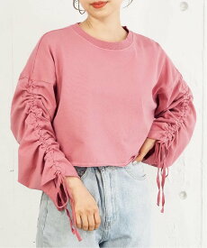 tiptop tiptop/袖ドロストショート丈プルオーバー ティップトッププラスポケット トップス カットソー・Tシャツ グレー ベージュ グリーン ピンク