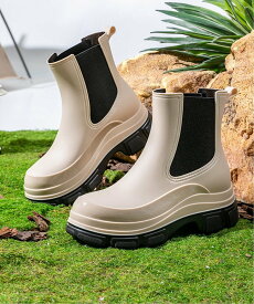 LUON LUON/(W)LUON/【晴雨兼用】厚底 バイカラー サイドゴアレインブーツ チェルカ シューズ・靴 レインシューズ・ブーツ ベージュ ブラック【送料無料】