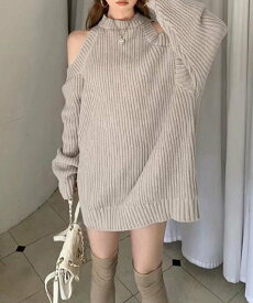 【SALE／30%OFF】miniministore オープンショルダーニットワンピースミニ丈 ミニミニストア ワンピース・ドレス ワンピース ベージュ ブラック グリーン