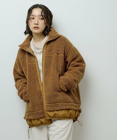 【SALE／50%OFF】Green Parks 異素材コンビスタンドボアブルゾン グリーンパークス ジャケット・アウター ブルゾン・ジャンパー ブラウン グレー ホワイト