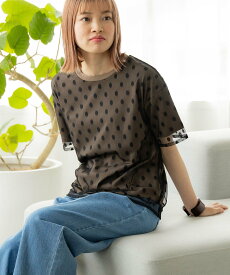 BEAMS HEART WOMEN 【洗濯機OK】BEAMS HEART / ドットチュール Tシャツ 24SS イージーケア ビームス ハート トップス カットソー・Tシャツ ブラウン ホワイト ブラック【送料無料】