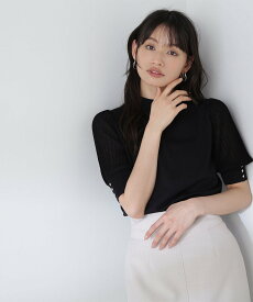 NATURAL BEAUTY BASIC ハイネックシアープリーツスリーブニット ナチュラルビューティベーシック トップス ニット ブラック ベージュ パープル【送料無料】