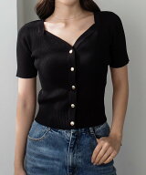 【SALE／26%OFF】JUNOAH Louere ゴールドボタンリブニットトップス ジュノア トップス ニット ブラック …