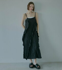【SALE／10%OFF】LE CIEL BLEU クリンクルドラッフルキャムドレス / Crinckled Ruffle Cami Dress ルシェルブルー ワンピース・ドレス ワンピース ブラック ホワイト【送料無料】