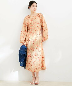 【SALE／40%OFF】VIS ボリュームスリーブフラワープリントワンピース ビス ワンピース・ドレス ワンピース ベージュ ネイビー【送料無料】