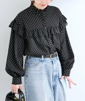 楽天市場】フリル ブラウス（柄ドット・水玉）の通販