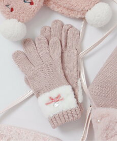 apres les cours リボンファー手袋 エフオーオンラインストア ファッション雑貨 手袋 ホワイト ブルー ピンク