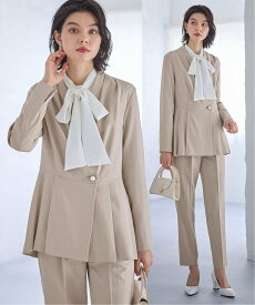 【SALE／25%OFF】GeeRA 【2点セット】パールボタンペプラムプリーツテーパードセットアップ ジーラ スーツ・フォーマル セットアップスーツ ネイビー ベージュ【送料無料】