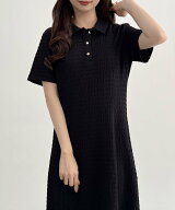 【SALE／20%OFF】JUNOAH CENEA ストレッチジャガードポロワンピース(ペチワンピースset) ジュノア ワンピ…