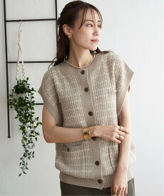 【SALE／30%OFF】ikka 【ヒルナンデス!紹介商品】ツィードライクニットベスト イッカ トップス ベスト・ジレ ブラック ベージュ