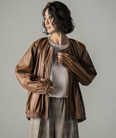 【SALE／50%OFF】la.f... フェイクレザーブルゾン≪手洗い可能≫ ラ・エフ ジャケット・アウター テーラードジャケット・ブレザー ブラウン ベージュ【送料無料】