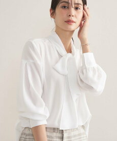 INDIVI 【セレモニー/洗える】ジョーゼットボウタイブラウス インディヴィ トップス シャツ・ブラウス ブルー ホワイト【送料無料】