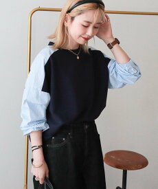 AMERICAN HOLIC 【WEB限定】異素材コクーンポンチプルオーバー アメリカンホリック トップス スウェット・トレーナー ブラック ネイビー