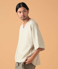 【SALE／60%OFF】BEAMS LIGHTS MEN BEAMS LIGHTS / リネン フットボール Tシャツ ビームス アウトレット トップス シャツ・ブラウス ホワイト ネイビー【送料無料】