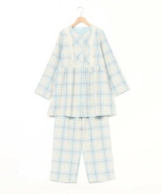 KID BLUE (W)トリプルガーゼオンブレーチェック 長袖パジャマ キッドブルー インナー・ルームウェア パジャマ ピンク グレー ブルー【送料無料】