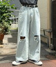 ワイドストレートダメージデニム