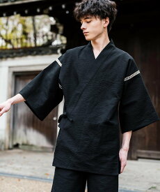 Rocky Monroe しじら織り 甚平上下セット ロッキーモンロー 着物・浴衣・和装小物 浴衣 ネイビー ホワイト グレー ブラック