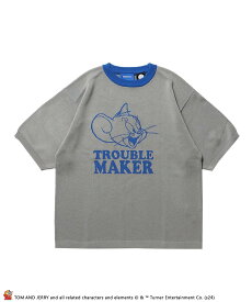 B ONE SOUL 【SEQUENZ】TJ TRIM KNIT S/S TEE / 半袖ニット クルーネック TOM&JERRY トムジェリ ジャガード編み ナバル トップス ニット グレー ホワイト ブルー【送料無料】