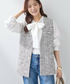 【SALE／5%OFF】INDIVI 【2点セット/洗える/セレモニー】ツイードジレ&ボウタイブラウス インディヴィ トップス アンサンブル ホワイト ブルー ネイビー【送料無料】