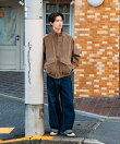 ウォッシュ加工 レザレッド スタンドカラー ジップアップ ショートブルゾン