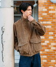 ウォッシュ加工 レザレッド スタンドカラー ジップアップ ショートブルゾン