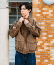ウォッシュ加工 レザレッド スタンドカラー ジップアップ ショートブルゾン