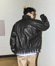 ウォッシュ加工 レザレッド スタンドカラー ジップアップ ショートブルゾン