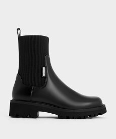 CHARLES & KEITH ニットソックス リッジッドソールチェルシーブーツ チャールズアンドキース シューズ・靴 ブーツ ブラック レッド【送料無料】
