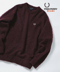 BEAMS 【別注】FRED PERRY / フラッフィー クルーネックニット ビームス メン トップス ニット ブラック【送料無料】