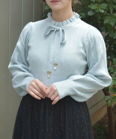 axes femme 機能付チャームリボンニット アクシーズファム トップス ニット ホワイト ピンク グリーン【送料無料】