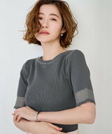 【SALE／10%OFF】ur's 袖口シアー5分袖リブニット トップス ニット 5分袖 半袖 リブ シアー シンプル ユ…