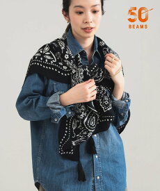 Demi-Luxe BEAMS 【別注】manipuri / バンダナ タッセル ストール デミルクス ビームス ファッション雑貨 マフラー・ストール・ネックウォーマー ホワイト ブラック【送料無料】