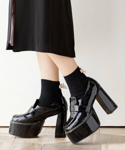 attagirl 厚底プラットフォームビジューベルトブーティー アタガール シューズ・靴 レースアップ・ドレスシューズ ブラック【送料無料】