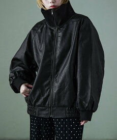 FashionLetter オーバーサイズ スタンドカラー フェイクレザーブルゾン ユニセックス ビーフラット ジャケット・アウター ブルゾン・ジャンパー ブラウン ブラック【送料無料】