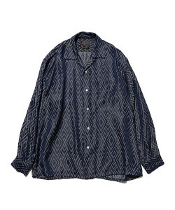 BEAMS PLUS Open Collar Cupro Dot Zigzag Pattern �r�[���X ���� �g�b�v�X �V���c�E�u���E�X �O���[�� �l�C�r�[�y���������z