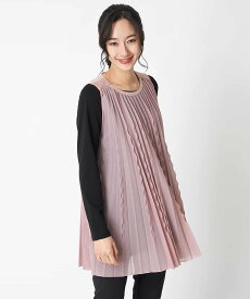 【SALE／50%OFF】HIROKO BIS 【洗える】三日月プリーツノースリーブブラウス*Tシャツセット ヒロコ ビス ワンピース・ドレス チュニック ピンク ブラック【送料無料】