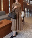 コーデュロイチェックシャツワンピース