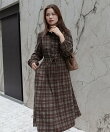 コーデュロイチェックシャツワンピース