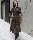 コーデュロイチェックシャツワンピース