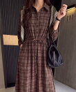 コーデュロイチェックシャツワンピース